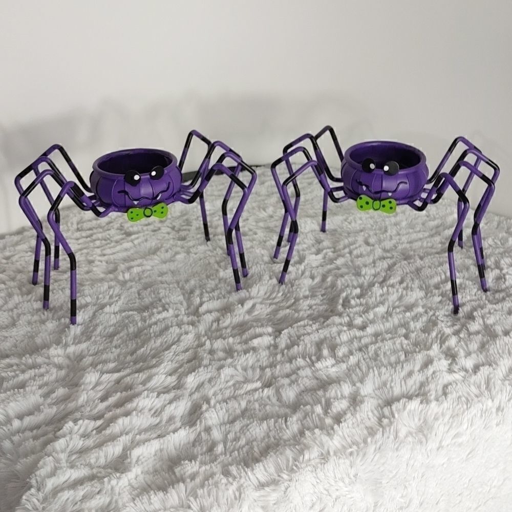 Two Halloween Spider Tea light Candle Holder